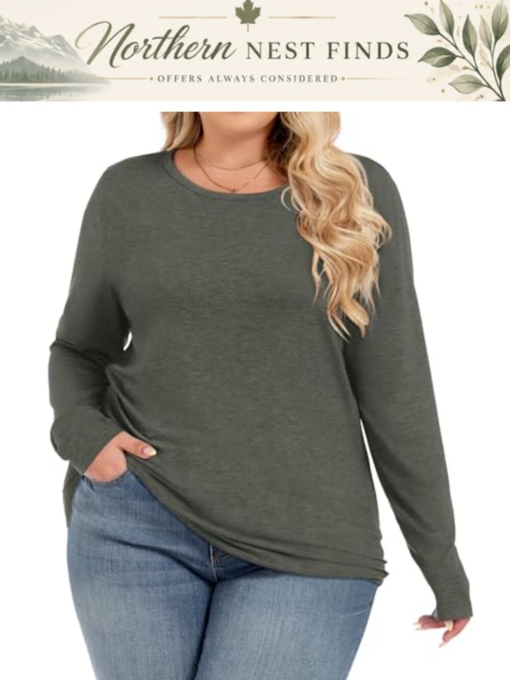Plus Size Long Sleeve Tunic Top Loose Fit Casual Crewneck Tee